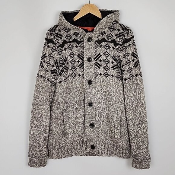 Other - Coupe Men's Wool Blend Knit Button Up Hooded Jacket Beige Black Nordic Sz Large